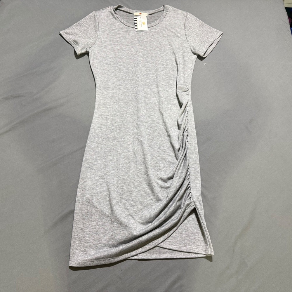 AXIS T-Shirt Dress Medium Grey Ruched Side Tulip Hem Short Sleeve New USA
